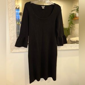 Ann Taylor Extra Fine Wool Ruffle Sleeves Black Dress - M